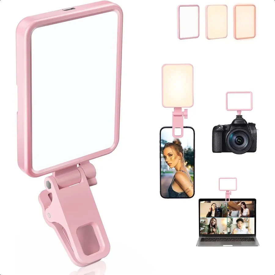 

Rechargeable Soft Selfie Light for Phone Camera Laptop 414H Battery Portable LED Light for Pictures Phone Light Clip for Selfie