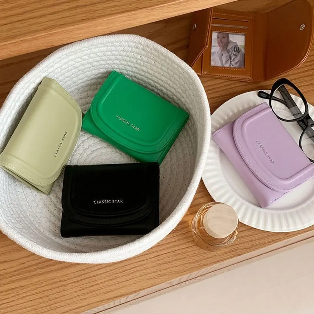 

Fashion Multi Card Women's Wallet Solid Color PU Leather Short Wallet Minimalism Fold Student Purse Daily