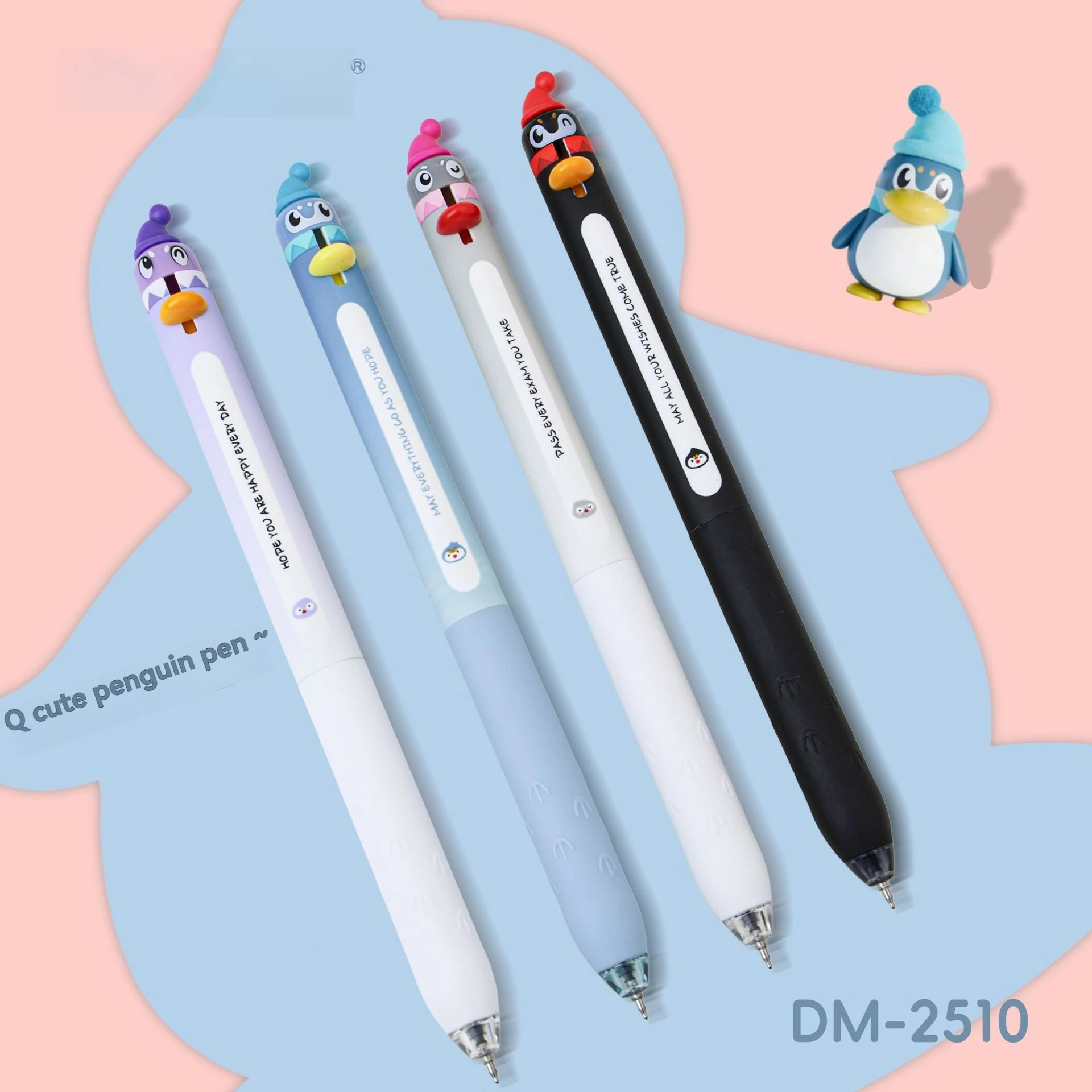 12PC Gel Pen  Cute Pet Penguin Press Neutral Pen Cute Funny Fun Styling Pen 0.5 Speed Dry Brushing Question Black Pen