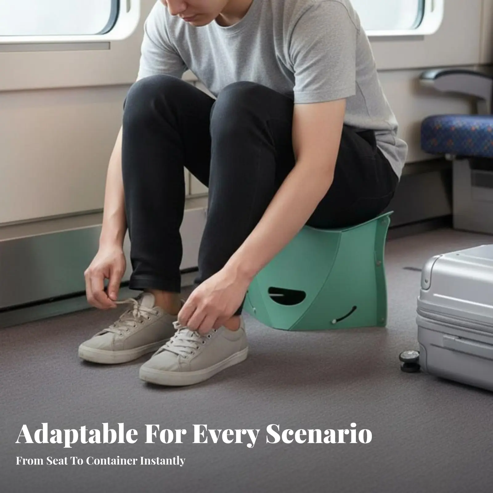 

Flat-Folding Stool Foldable Space-Efficient Trip Chair Space-Saving Lightweight for Tripers, Commuters, Hiking