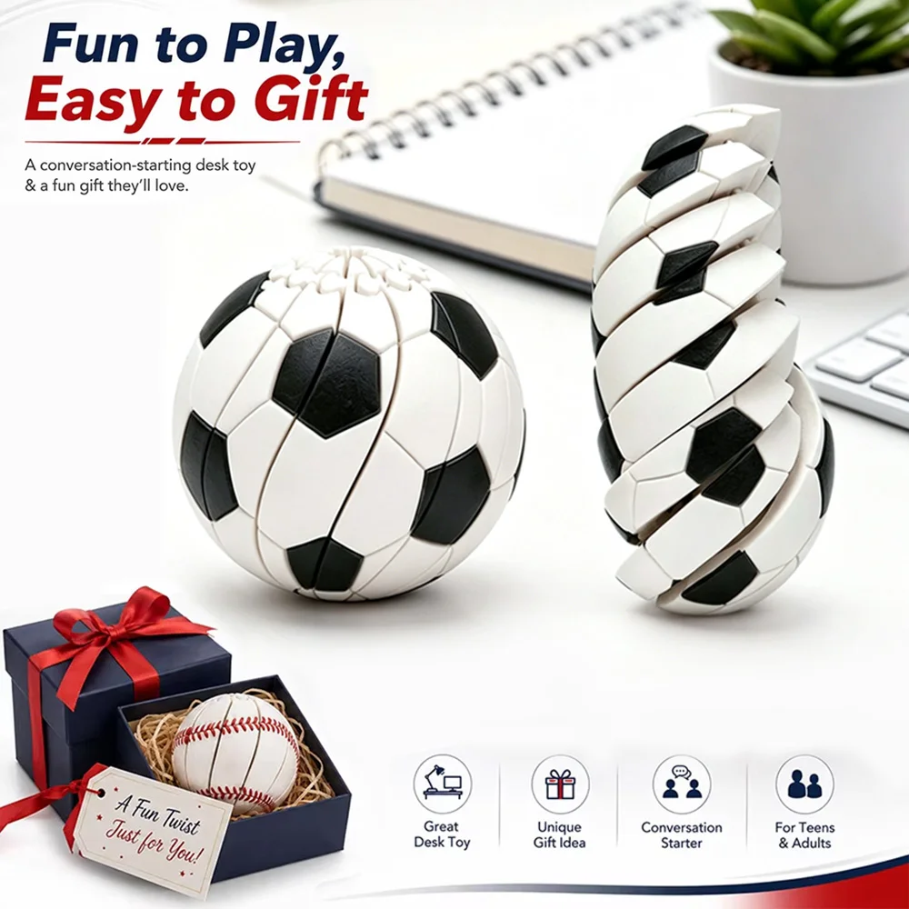 Football & Baseball Transformable Fidget Spinner Ball, 3D Printed Deformable Sports Fidget Ball Toy, Stress Relief Anxiety Offic