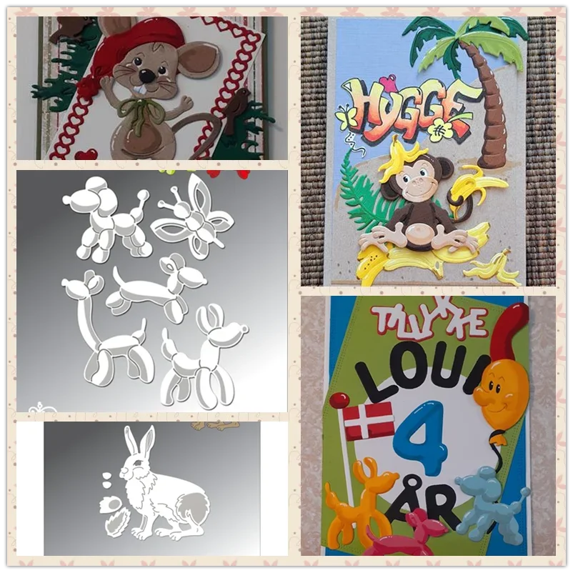 

2024 child balloons Metal Cutting Dies Mouse clothes cute animals rabbits Easter Card Scrapbooking Frame Card Craft No Stamps