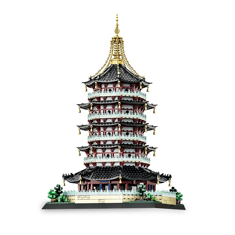 Bloco de arquitetura antiga histórica da China, torre de pagode Leifeng da China, construção criativa, coleção de brinquedos de tijolos