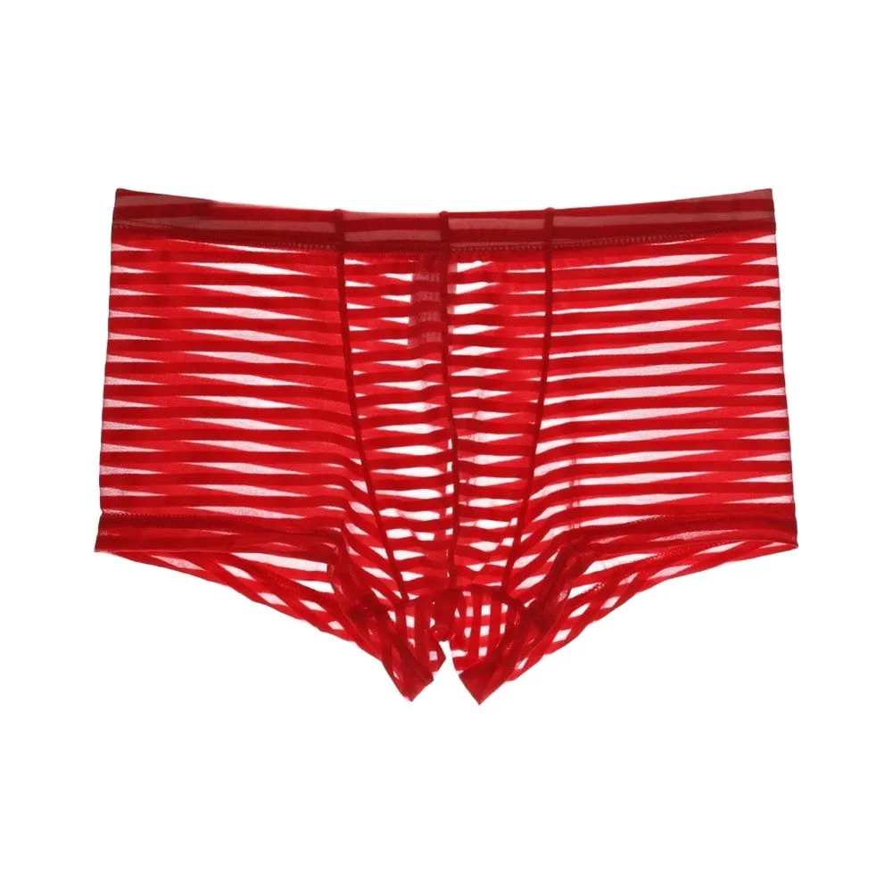 Men Boxer Mens Underwear Boxers Sexy Stripe Men's Mesh Transparent Boxer Low Waist Ultra-thin Ice Silk Sexy Breathable