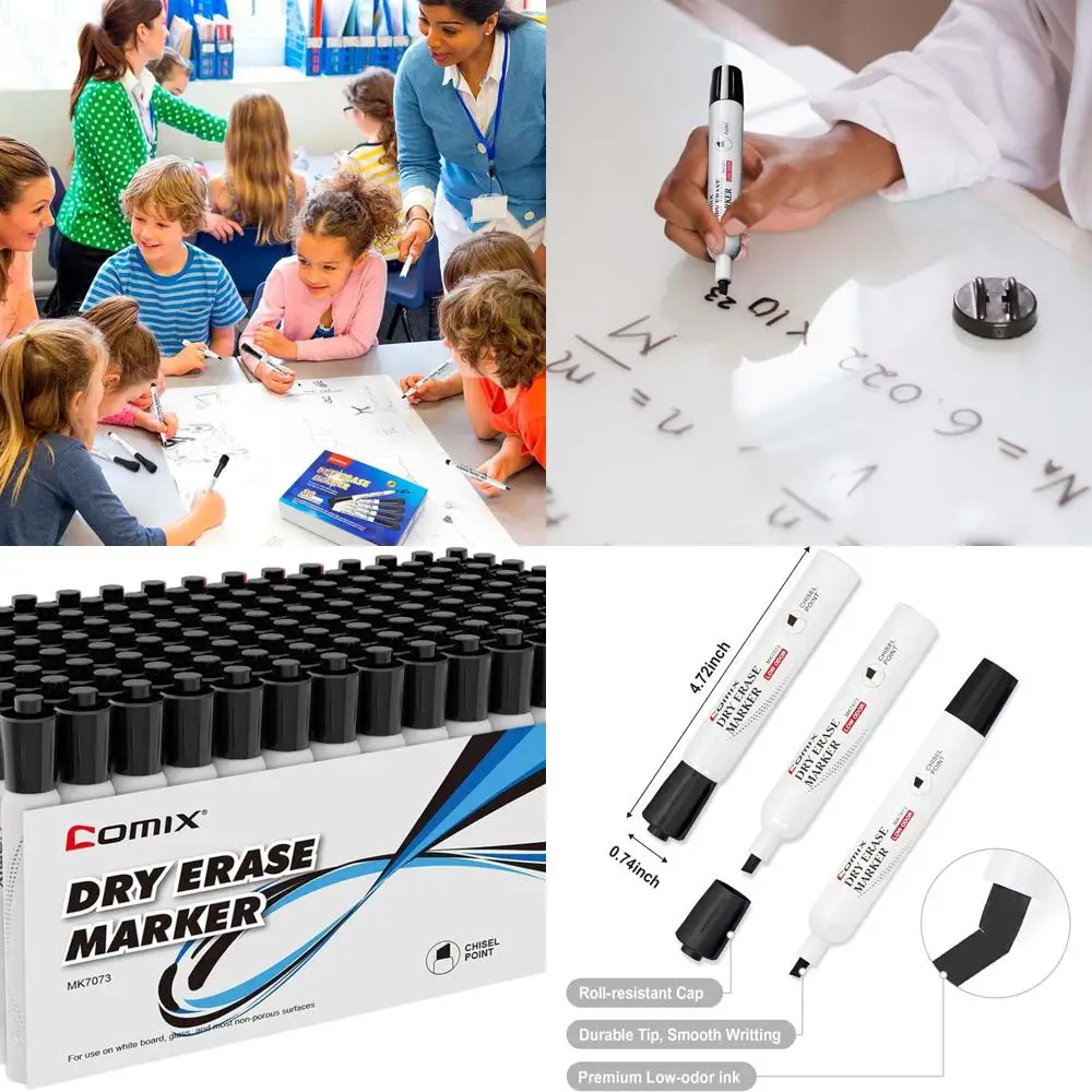 

Set of 4 Black Chisel Tip Dry Erase Markers, 36-Count Each, Total 144, Ideal for Classroom, Office, and School Use