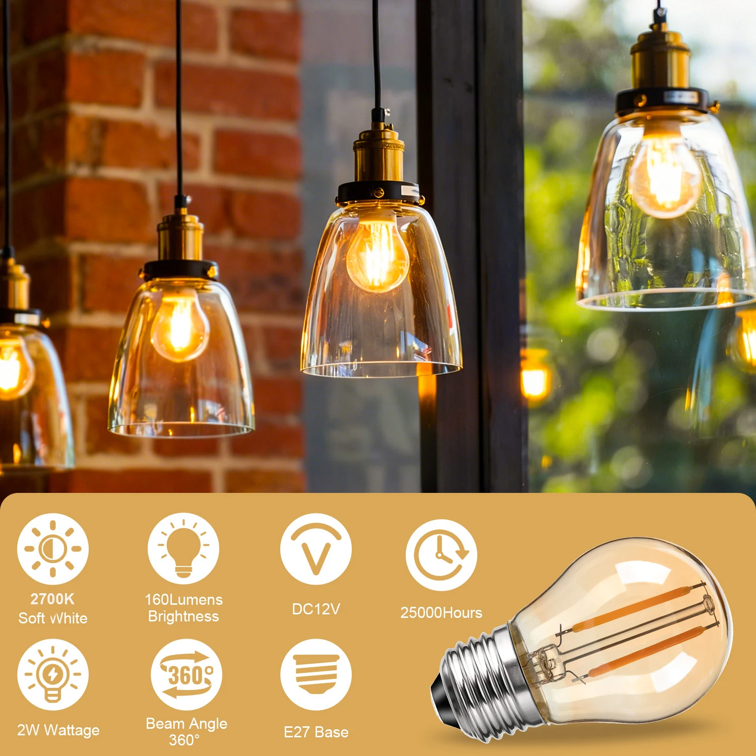 15개 LED 전구 DC12V 전구 G45 램프 E27 2W 에디슨 전구 2700K 앰버 교체용 글로브 전구 LED 캠핑 라이트