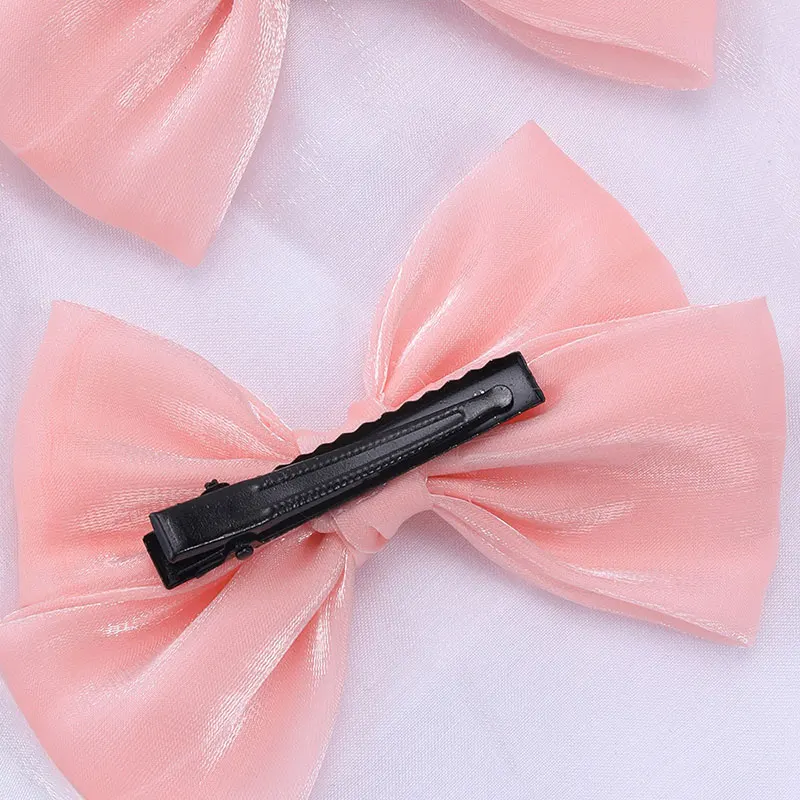 2pcs Pink Chiffon Hair Bow Clip For Girls Handmade Hairpins Barrettes Baby Delicate Hairgrips Headwear Hair Accessories