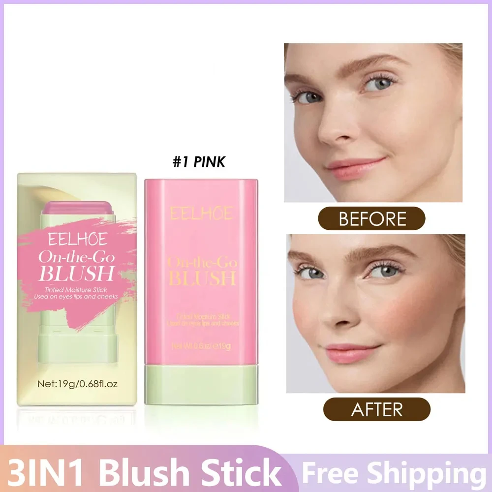 5PCS Pink/Red 3in1 Tinted Blush Stick Eyes Cheek Lips Makeup Monochromatic Multi Blush Stick Face Rouge Blusher Makeup Wholesale