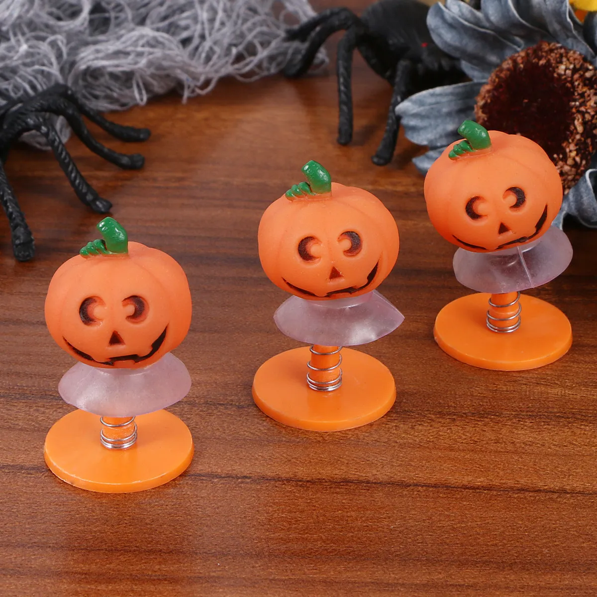 

3Pcs Pumpkin Shaped Sucker Bounce Decor for Halloween Party Home Kids Room Safe Plastic Bouncing Effect Funny Strange Design