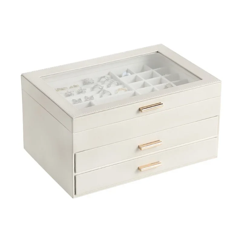 3-Layer Rack Jewelry Box,PU Leather Jewelry Organizer,Women Jewelry Boxes with 2 Drawers Large Storage Box for Earring Necklaces