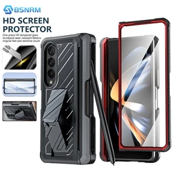 For Samsung Galaxy Z Fold 4 Luxury Full-Coverage HD Film Military-Grade Anti-Fall Hinge Protective Film Phone Case With Pen Slot