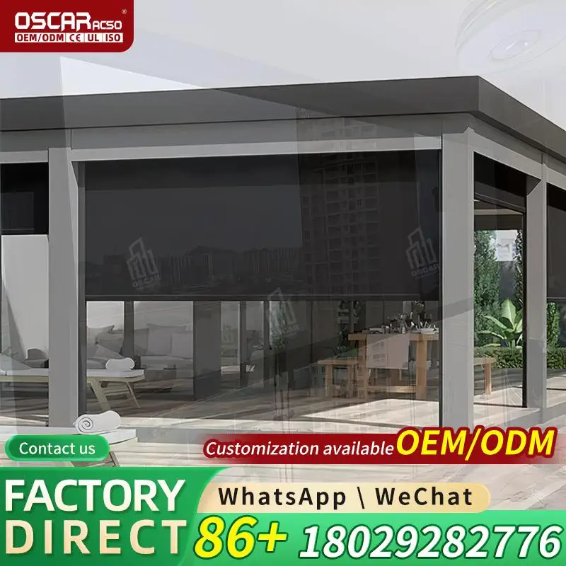 Retractable Aluminum Glass Roof Enclosed Sunrooms & Glass Houses for Patio Garden Backyard Rolling Blind