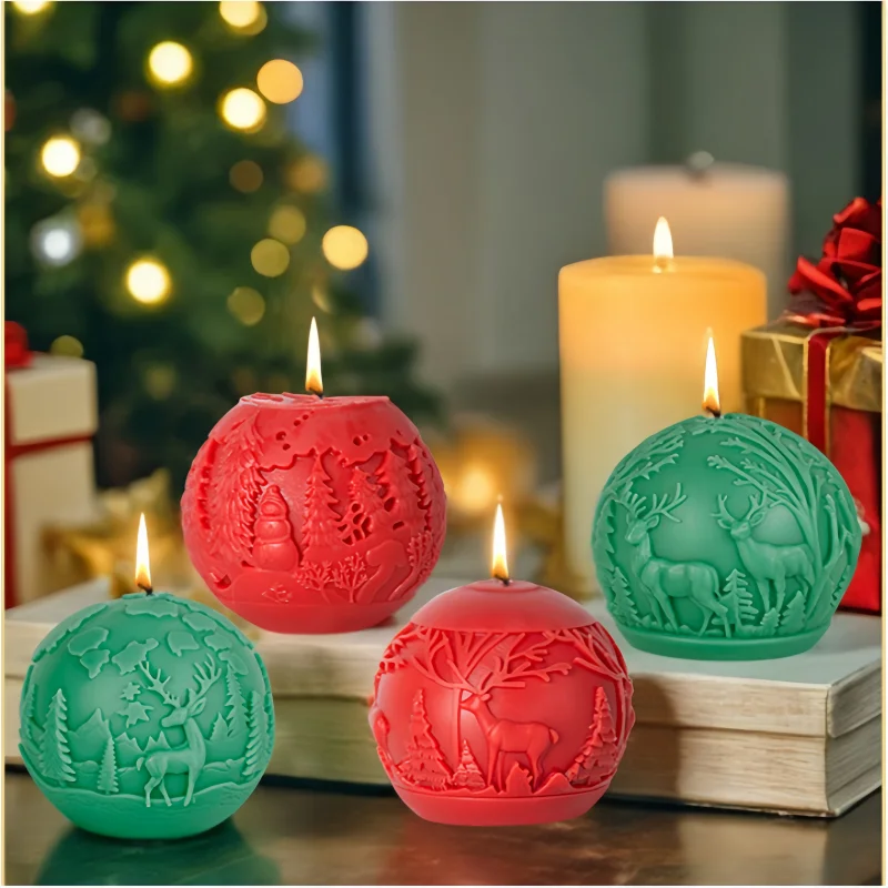 Christmas Ball Candle Silicone Mold DIY Elk Tree Ball Aromatherapy Wax Soap Paste Mold Chocolate Cake Christmas Gift Making Tool