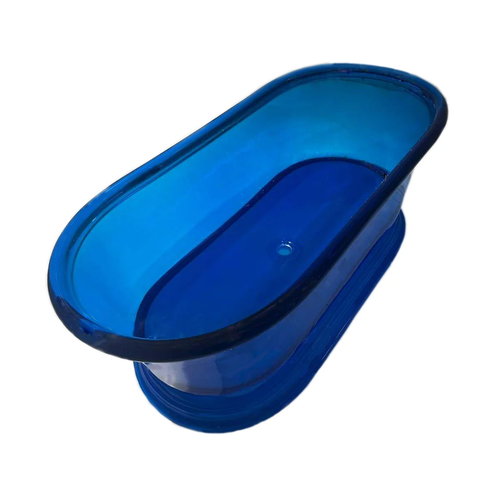 1700mm French Skirted Oval Sky Blue Transparent Resin Freestanding Bathtub for Home Hotel B&B Couple Use RS031B