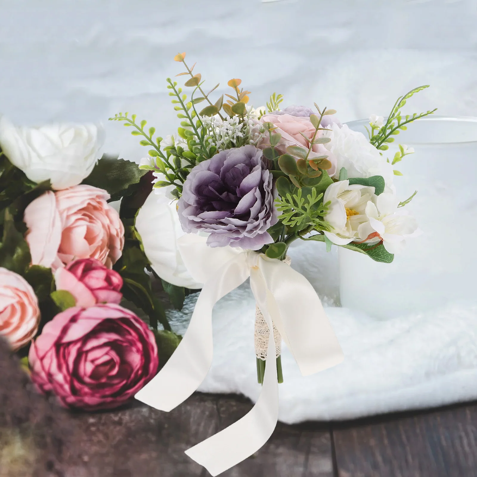 

Retro Photo Bouquet Fake Flower Arrangements Flowers for Wedding Artificial Weddings Decoration Handheld