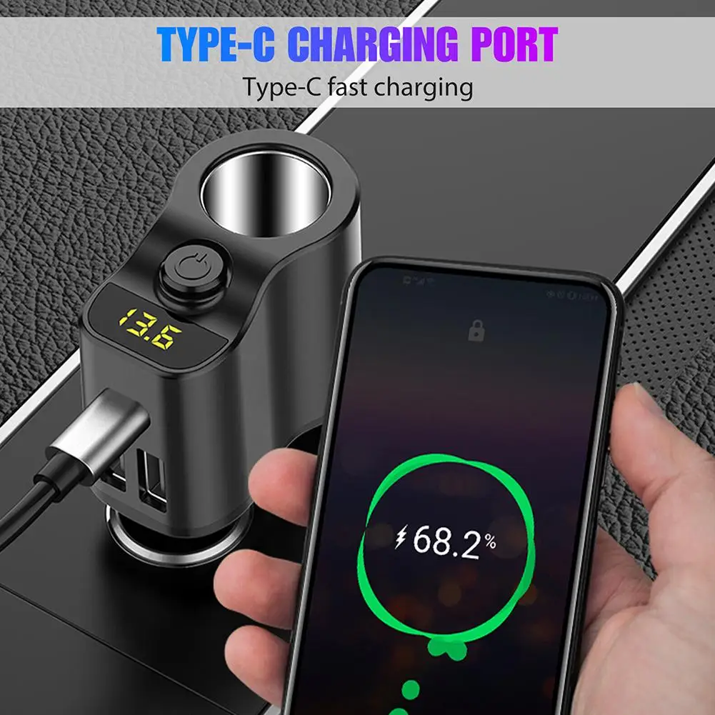 Car Charger Extension Cigarette Lighter Adapter Socket Splitter 2 USB 1 PD Ports Volt Meter 12V/24V Auto Outlet Fast Charging