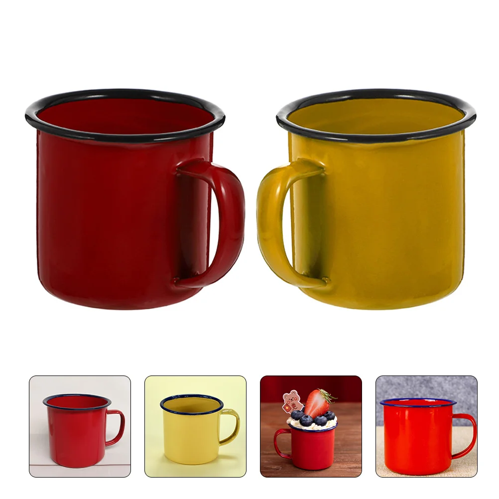 

2 Pcs Colored Enamel Mug Cups Espresso Concentrate Coffee Mugs Tea Drink Creative Set Office