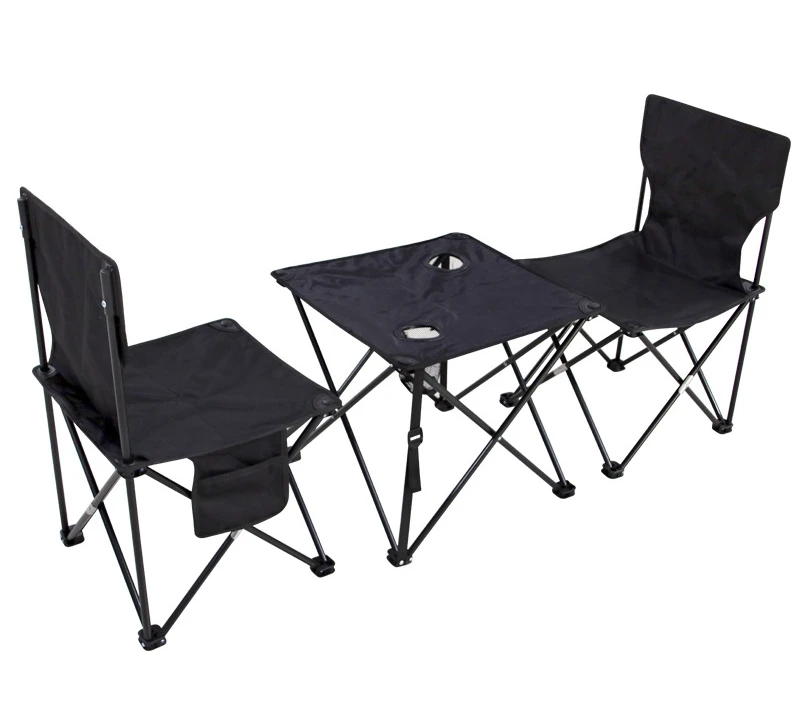 Black outdoor folding table and chair set, thickened cloth reinforced folding chair with perforated cloth table free packaging