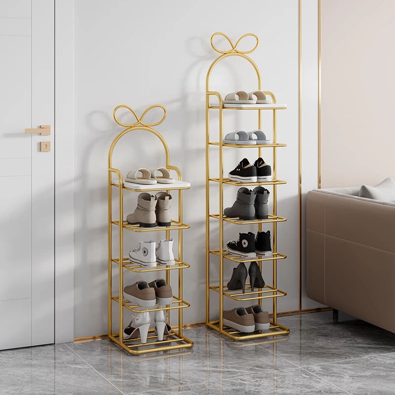 

A simple and luxurious shoe rack for entering a household. A small narrow corridor at the entrance for household storage.