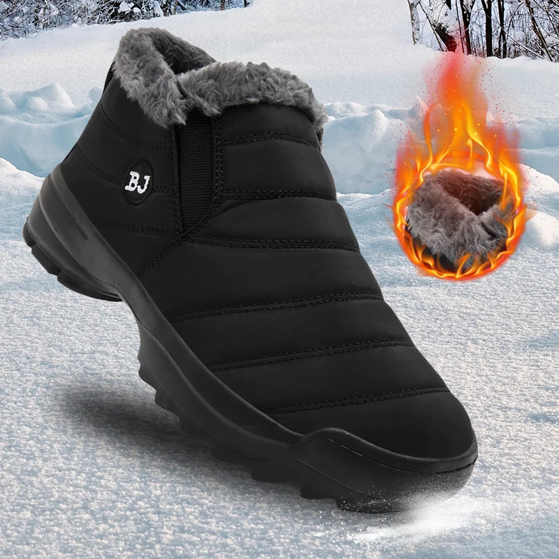 Men's snow boots, winter warm shoes, fuzzy-lined windproof hiking boots, winter insulated shoes, fuzzy-lined windproof hiking boots