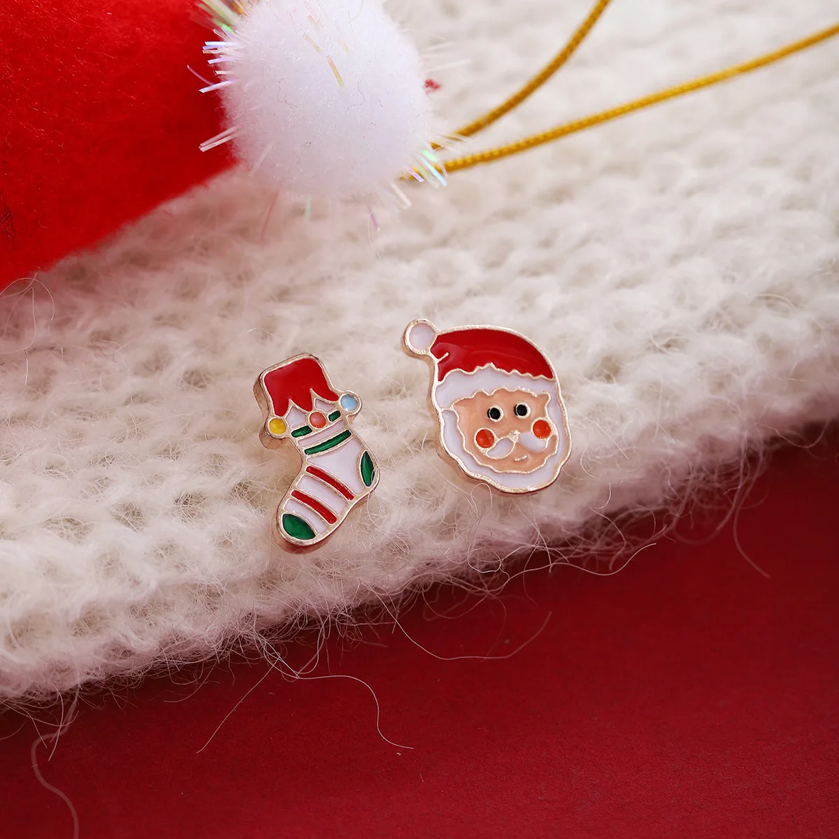 Christmas tree bells wreath asymmetrical studs light luxury high sense ins wind fashion temperament earrings female