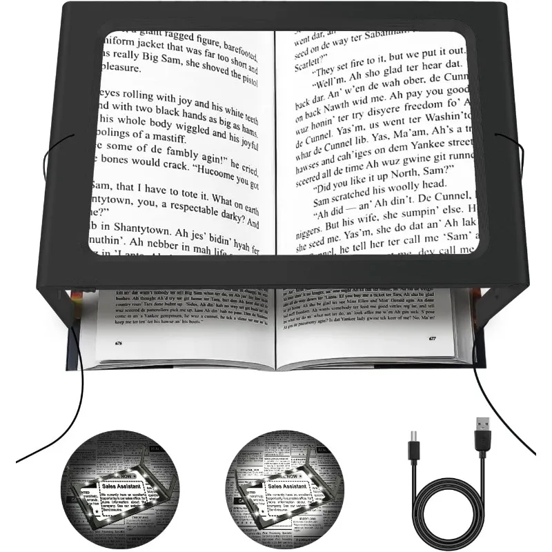 Magnifying Glass for Reading, Acrylic Large Magnifying Glass Hands Free with 12 Ultra-Light LEDs, Stand and Foldable Magnifier