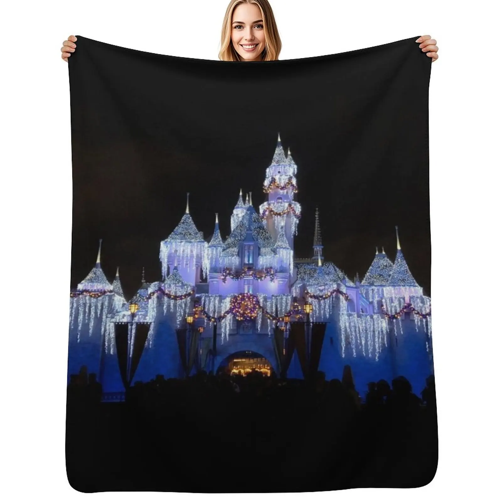 Christmas Castle - Photograph of Holiday Magic Throw Blanket Multi Purpose Soft Warm Blanket for Home Travel