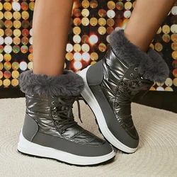 Women's Faux Fur Ankle Boots Chunky Platform Waterproof Snow Boots Women Silver Thick Plush Warm Winter Boots Shoes Woman 43