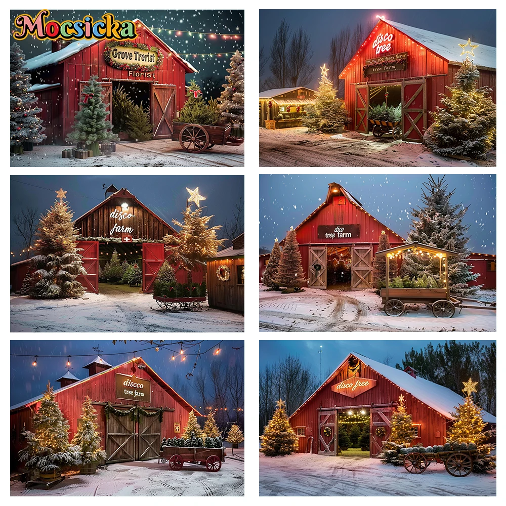 Mocsicka Winter Christmas Photography Background Rustic Barn Xmas Wreath Holiday Party Family Portrait Photo Backdrops Studio