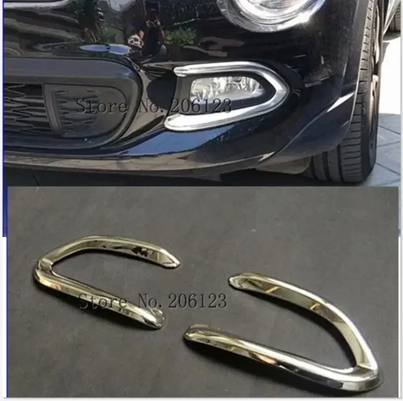 

For Fiat 500X 2015 2016 2017 2018 Chrome Front Fog Light Lamp Cover Trim Foglight Garnish Strip Bumper Eyebrow Eyelid Molding