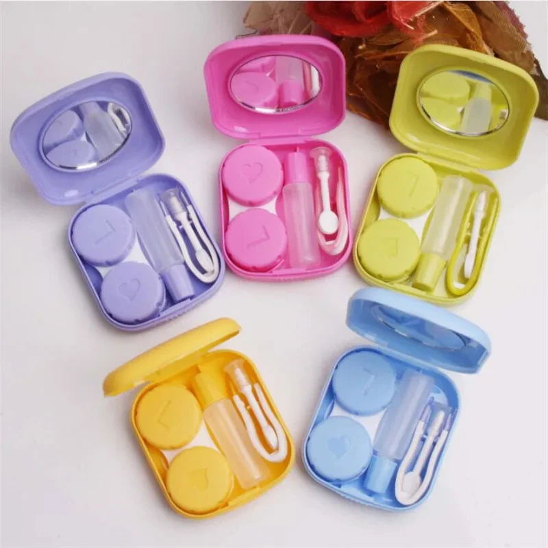 1 estuche rectangular para lentes de contacto, equipado con un espejo, adecuado para mujeres, estuche cosmético para lentes de contacto