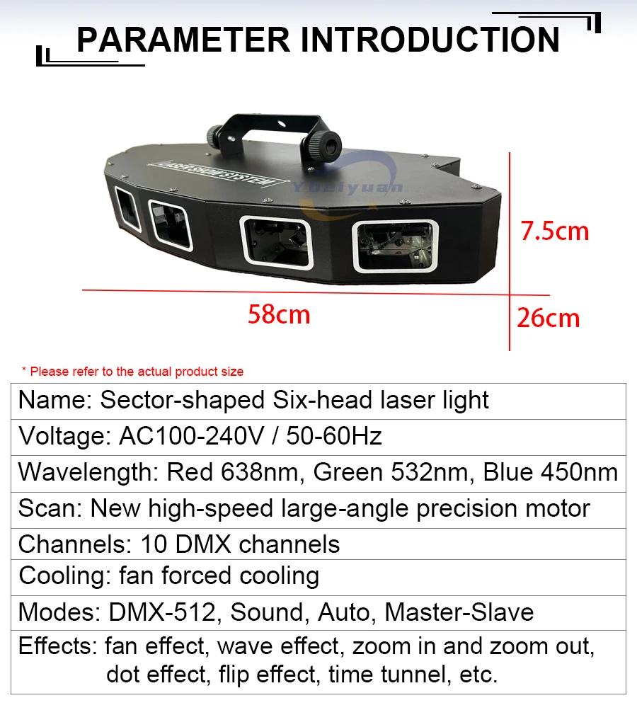 Fan-Shaped Six-Hole Laser Light RGB Full-Color Laser Scanning Projector DMX512 Stage Effect DJ Disco Dance Floor Bar Party Light