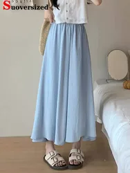 Summer Thin Ice Slik Baggy Pantskirt Women Casual High Waist Wide Leg Pantalones Korean Ankle Length A-lined Skirts Trousers