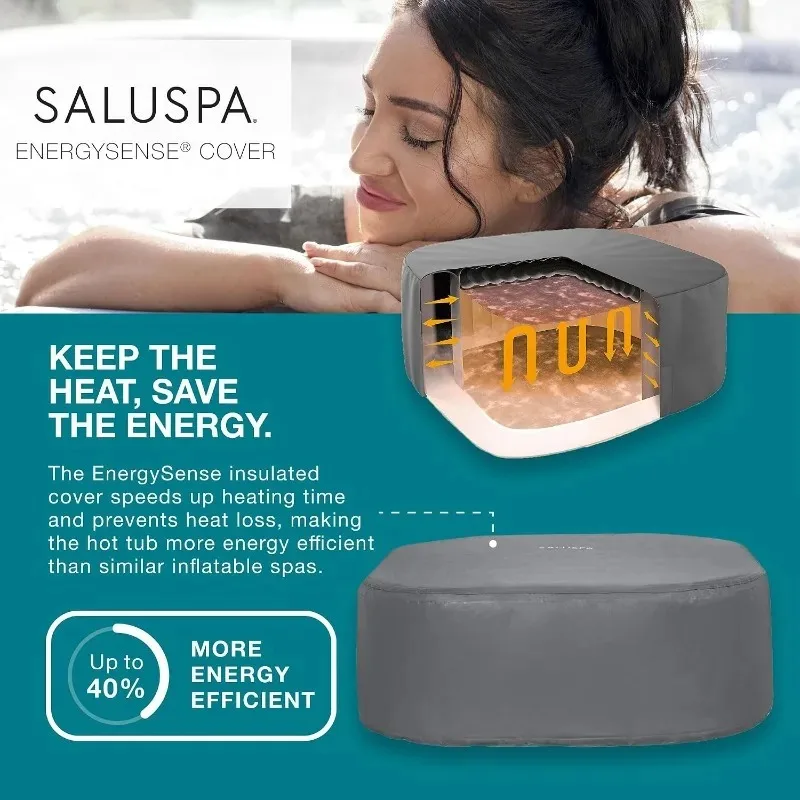 SaluSpa AirJet 4 to 6 Person Inflatable Hot Tub Square Portable Outdoor Spa with 140 AirJets and EnergySense Energy Saving Cover view 6