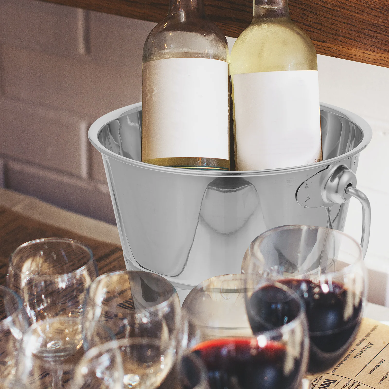 

Stainless Steel Ice Bucket Portable Wine Bucket For Ktv Household Multi-Function Double Handle Reusable Wear-Resistant