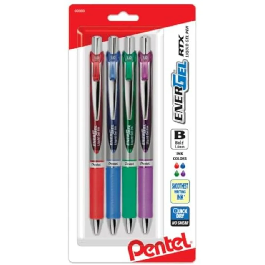 

EnerGel RTX Retractable Liquid Gel Pen, 1.0mm Metal Tip, Bold Line, Assorted Ink Colors (Red, Blue, Green, Violet)
