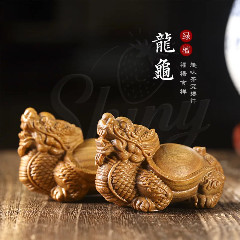 

Green Sandalwood Large Dragon Turtle Ornaments Carving Wood Carving Handles Cultural Toys Chinese Desktop Office Ornaments Gifts