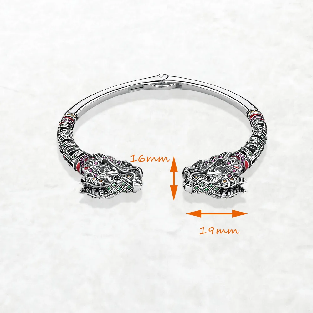 Dragon Bracelet Bangle Fine Jewelry For Women Men Summer Brand New Sterling 925 Silver Vintage Gift