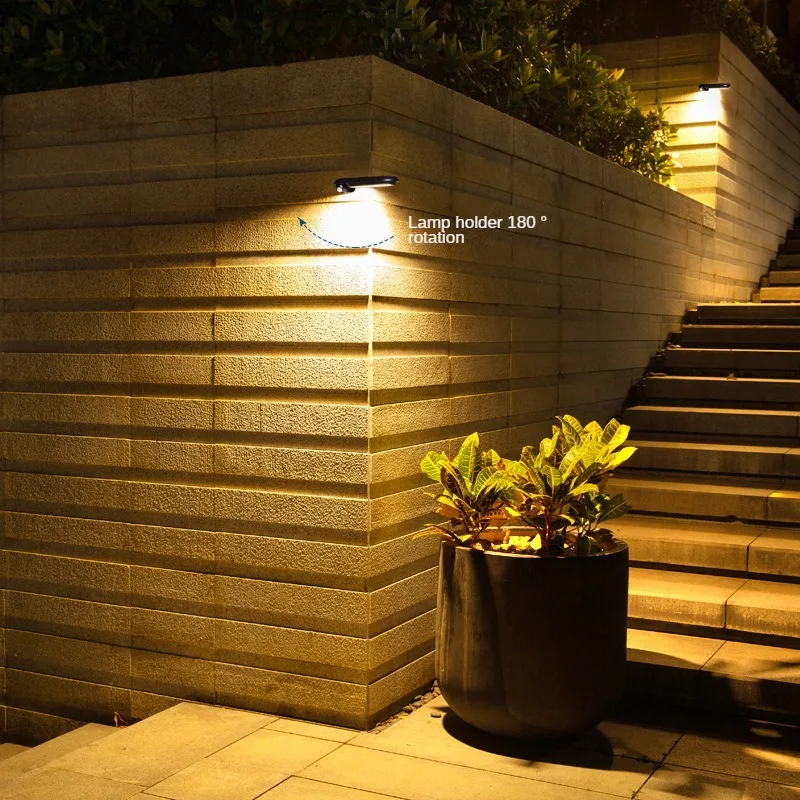 Outdoor Wall Lamp with Motion Detector, Can Be rotated 180 °, Solar Lamp, Suitable for Courtyard, Gardens, Stairs, Stairs