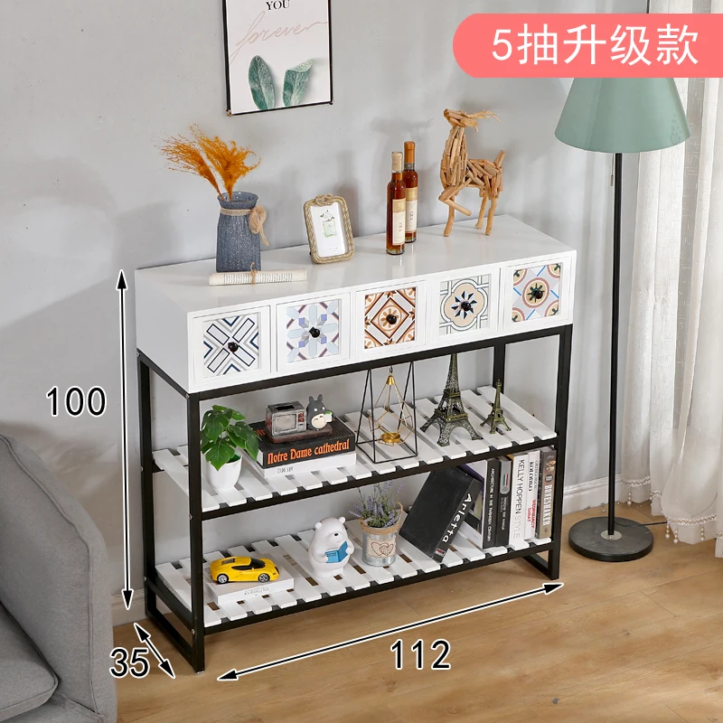 Living Room Console Table With Drawer Multi-layer Retro Storage Cabinet Bedroom Large Capacity Wooden Side Tables Home Furniture