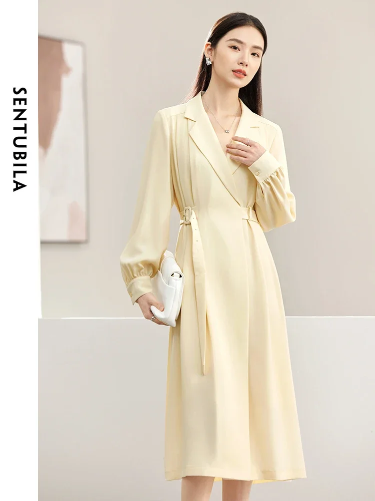 

SENTUBILA Elegant Blazer Dress for Women 2025 Spring Fall Fashion Commuter Notched Long Sleeve Midi Dresses Clothes 141L52995