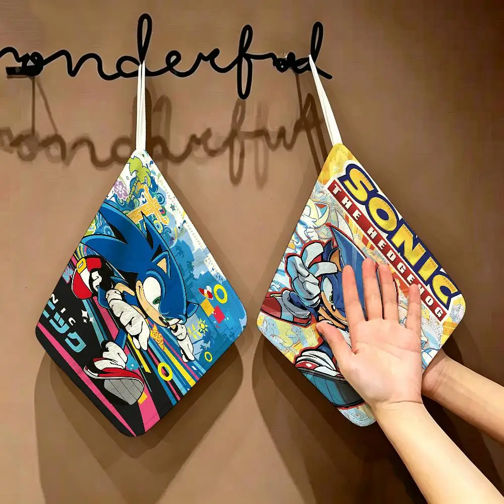 Anime S-Sonic H-HedgehogES Polyester Cotton Hand Wiping Towel, Hanging Design, Durable for Household Restaurant Toilet Use