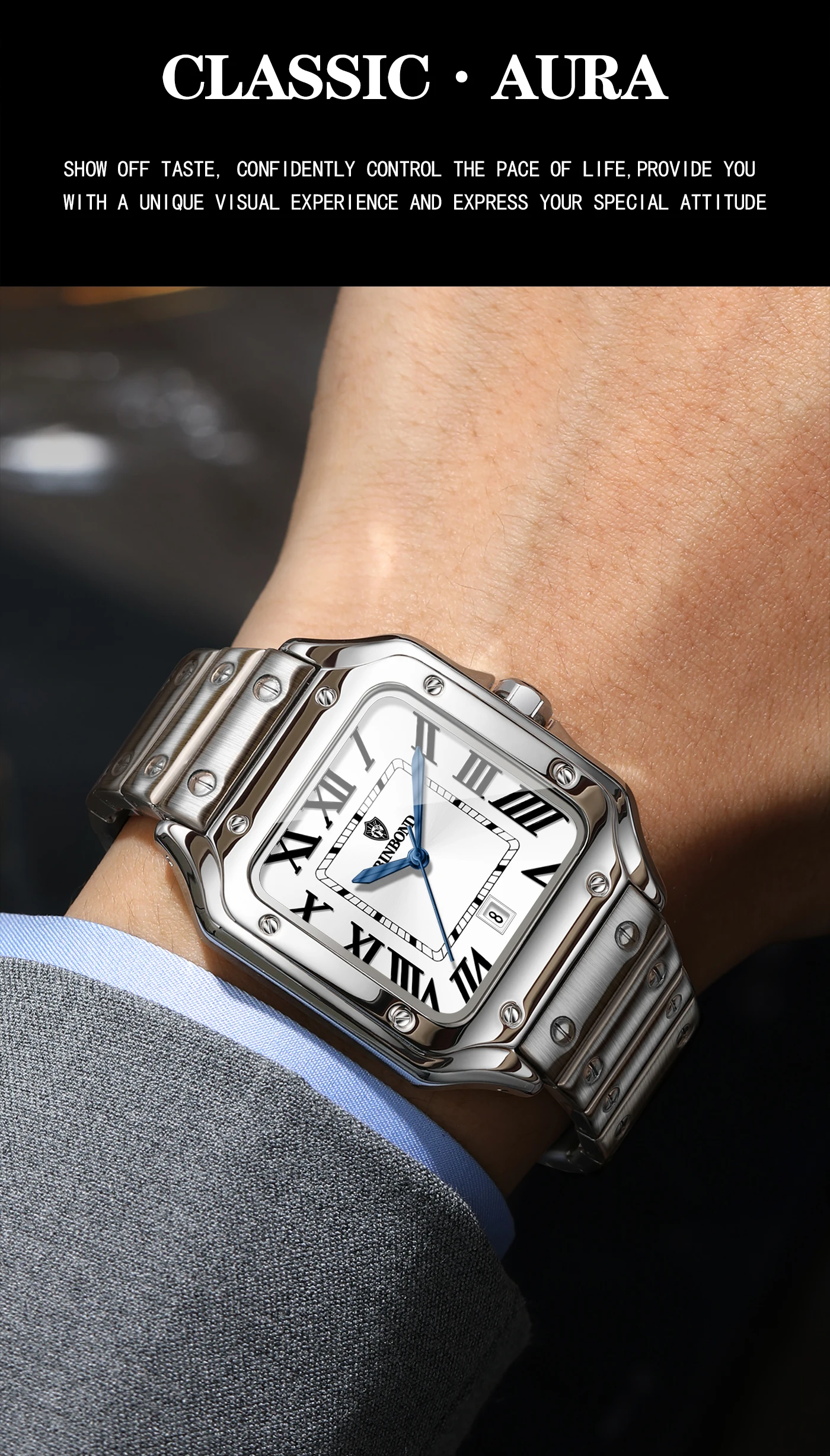 BINBOND Neue Original Herren-Quarzuhren Wasserdicht Leuchtend Automatisches Datum Langlebige Edelstahluhr für Männer Luxus Reloj – Detail 6