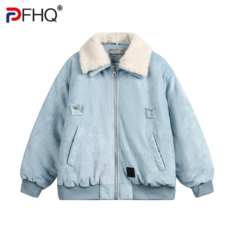 PFHQ Men's Padded Jackets American Style Turn-down Collar Contrast Color Detachable Fur Collar Casual Male Clothing Chic CPG2199