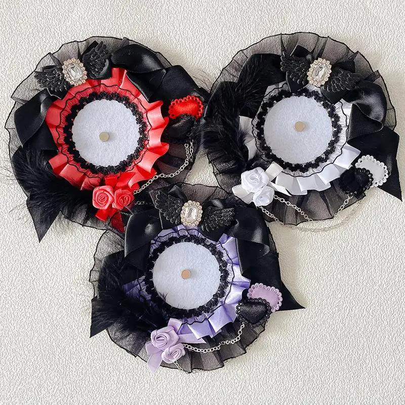

luxury black Feather ribbon Badge Rosette fill Ita bag Accessories lolita Anime cosplay crafts badge holder Base Tray