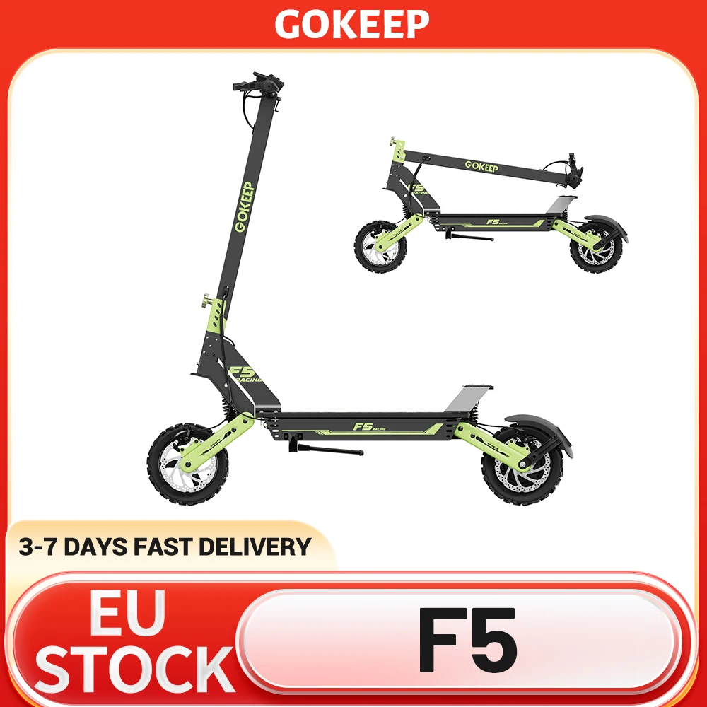 Patinete Eléctrico GOKEEP F5, Motor de 1000W de Alto Rendimiento, Batería de 52V 20Ah, Neumáticos de 11 Pulgadas, Velocidad Máxima de 55 km/h, Autonomía Máxima de 80 km, Frenos de Disco Delanteros y Traseros, Suspensión Hidráulica Delantera y Trasera, Experiencia de Conducción Cómoda en Todo Terreno, Frenado Seguro - Verde