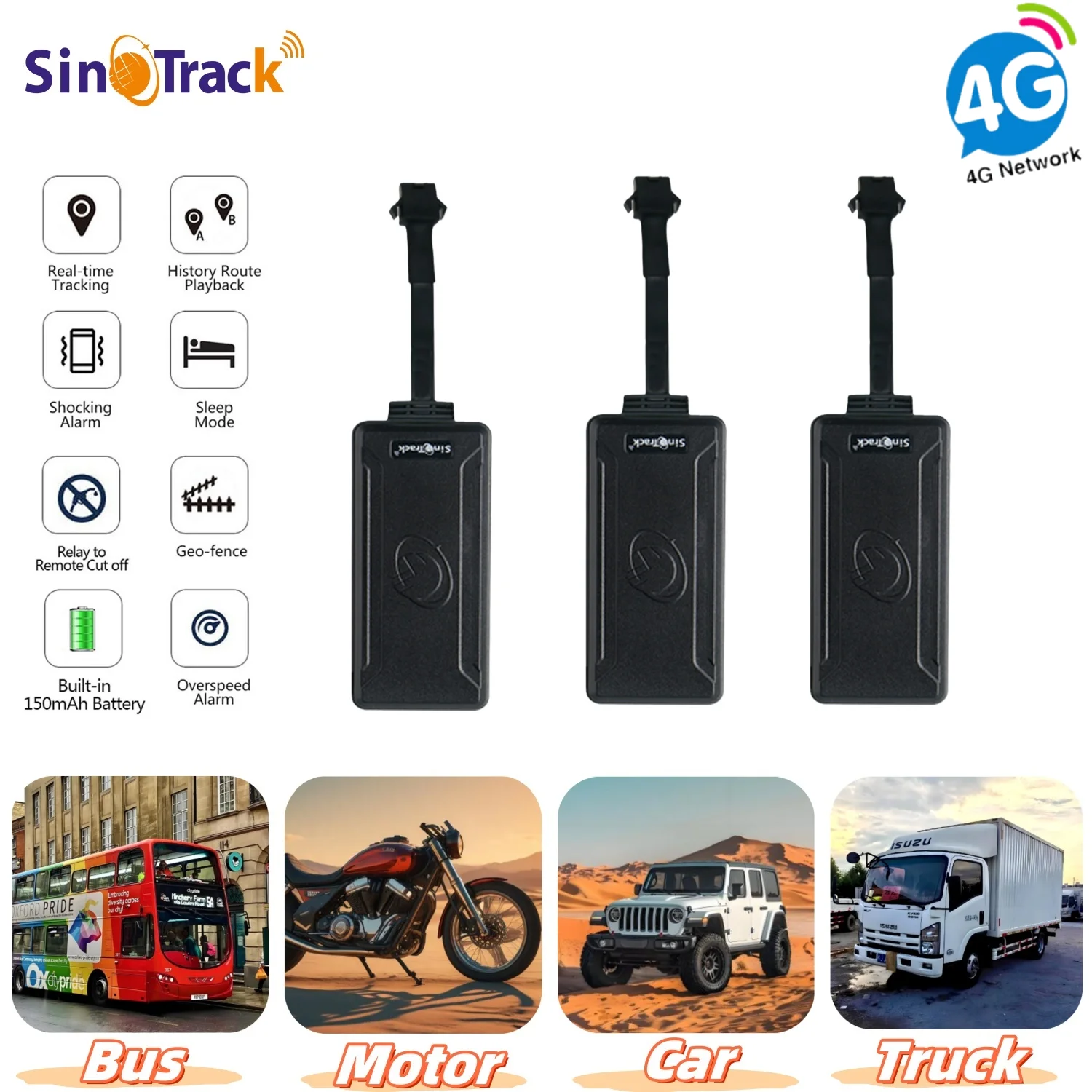 SinoTrack ST-901AL 4G GPS Tracker 3Units Realtime Tracking Locator Device With Free Platform And App Acc Alarm