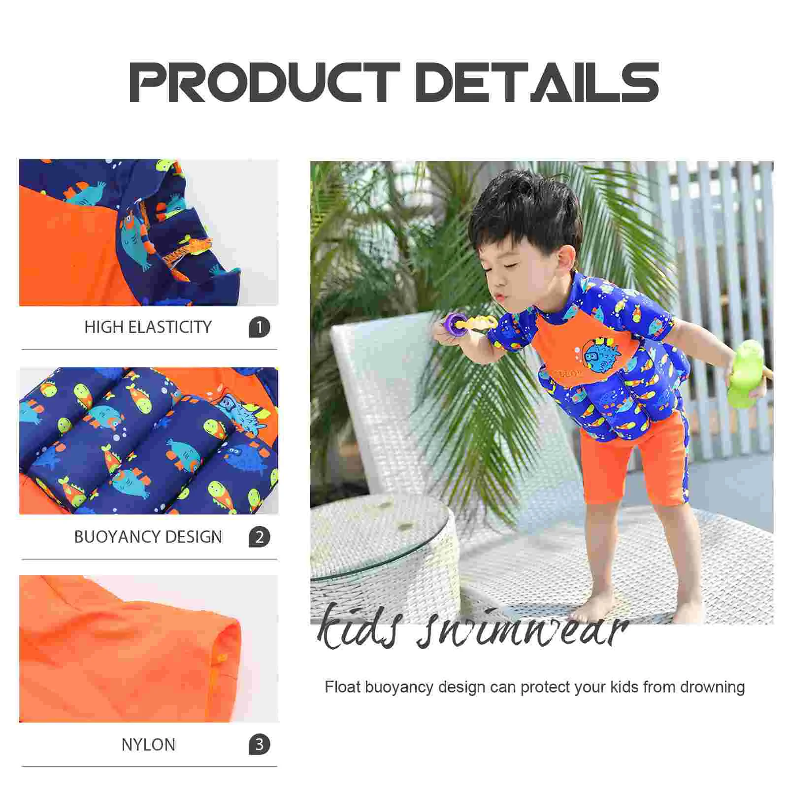 

Cartoon Fish Children Boy Girl One Piece Protective Float Buoyancy Swimsuit Vest Detachable Baby Kids Swimwear Size M (Blue)