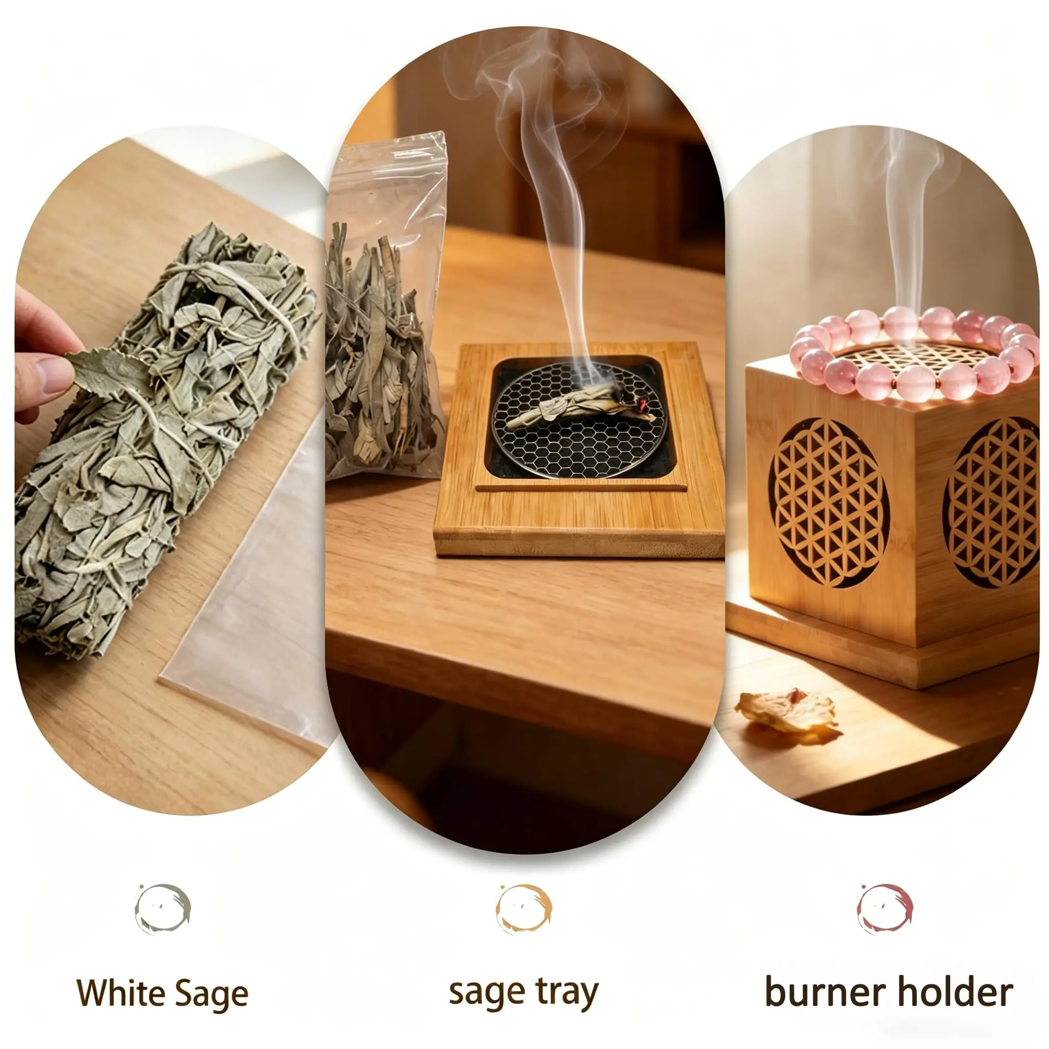 Wooden Incense Burner Box Sage Smudge Holder Sacred Geometry Mandala Hexagram Hamsa Crystal Cleansing Box Meditation Home Decor