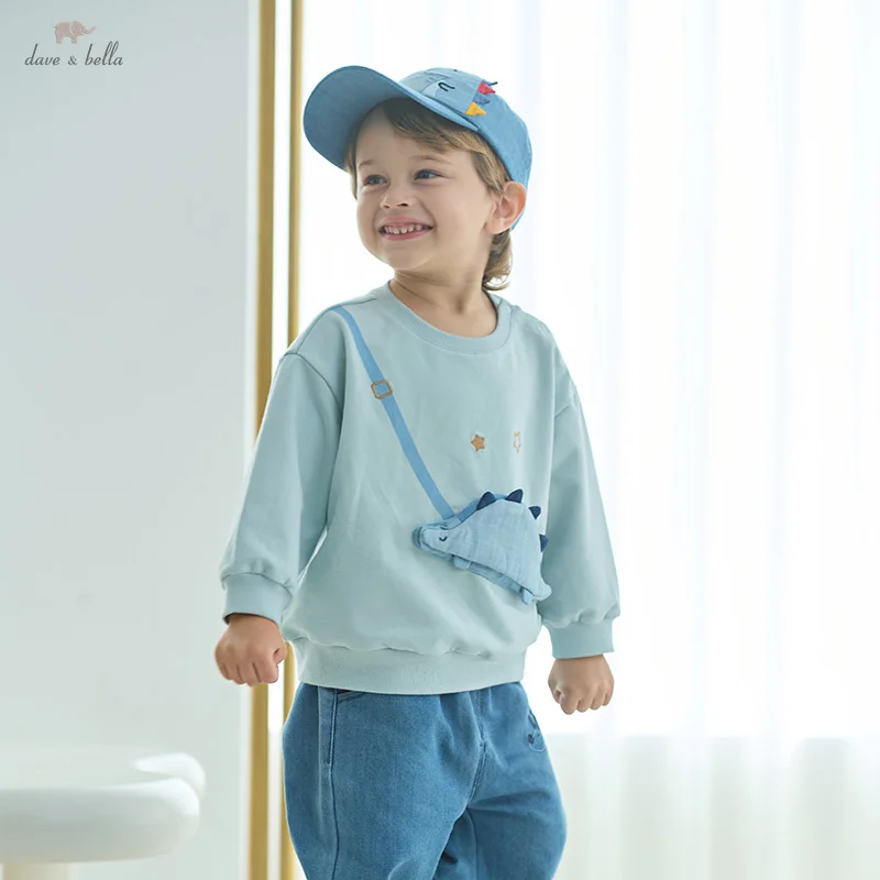 Dave Bella Long Sleeve Cotton Sweatshirt Unisex Children Pullover 2025 Spring New Children Cute Top With Pocket DB1250721